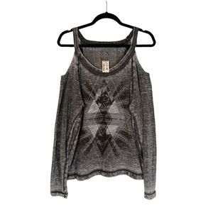 UNITED XXVI Gray Cold Shoulder Geometric Print Long Sleeve Sweater Top M NWT